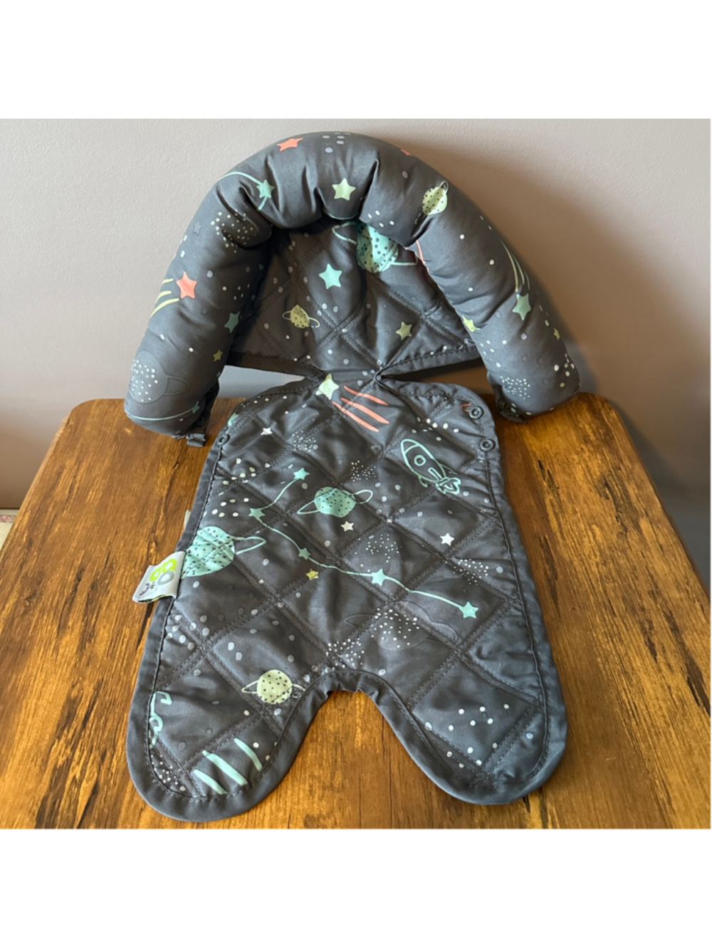 Goldbug Space Explorer Baby Car Seat Head Support Insert Rocket Planet Gray